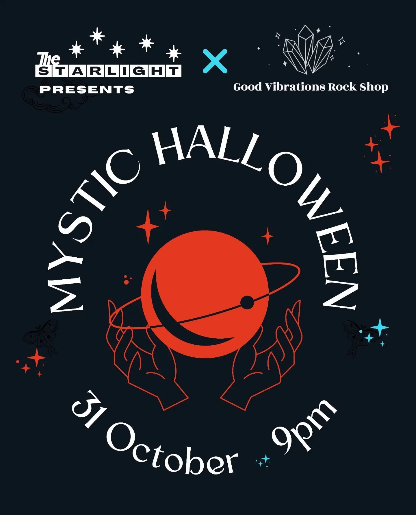 🕯️🪩✨A Halloween night like no other✨🪩🕯️
The Starlight + Good Vibrations Rock Shop are teaming up to throw the ultimate Mystic Halloween Party! It's spooky, sparkly, and full of high-vibe magic!
🎃Friday, October 31 • 9PM @ The Starlight🎶