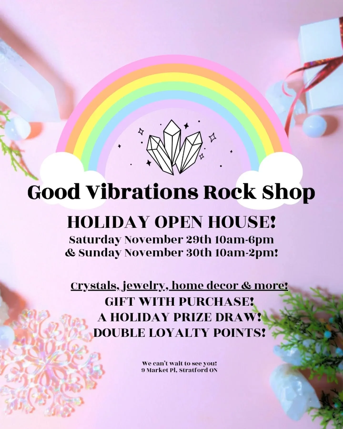 ✨🎄HOLIDAY OPEN HOUSE WEEKEND🎄✨

You&rsquo;re invited to a weekend full of sparkle, shopping, and good vibes!💎🌈

📅 Saturday, Nov 29 &bull; 10AM&ndash;6PM
📅 Sunday, Nov 30 &bull; 10AM&ndash;2PM

Come explore crystals, jewelry, and home decor whil