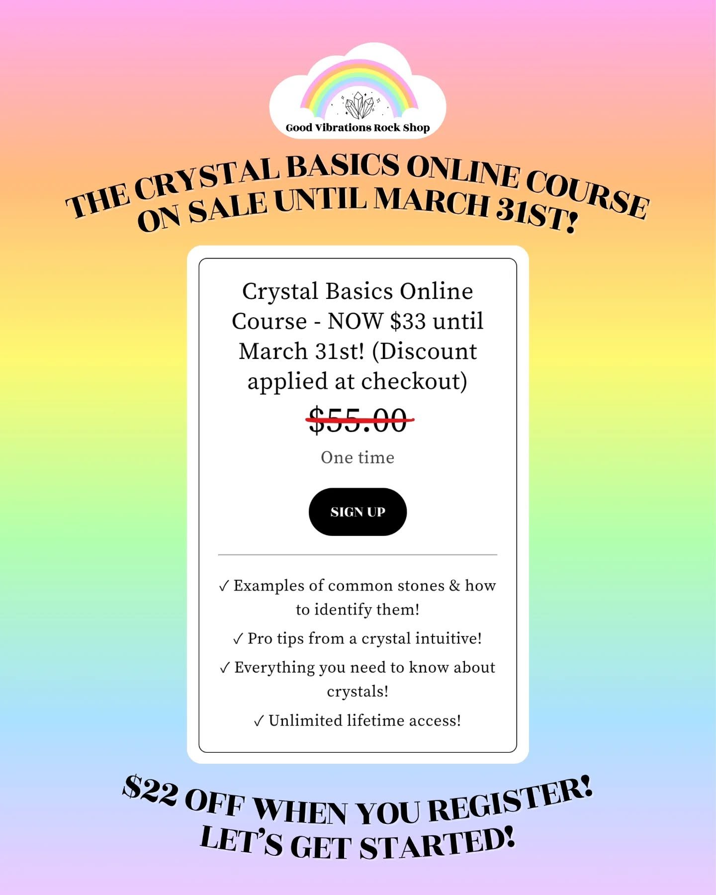 🚨SALE ALERT!🚨

Had a beautiful chat with a customer in the shop this morning about our online course! She was already so excited to enroll, but became even more excited when she found out it's ON SALE until the end of March!!🙌🏻

I (Nia) created t