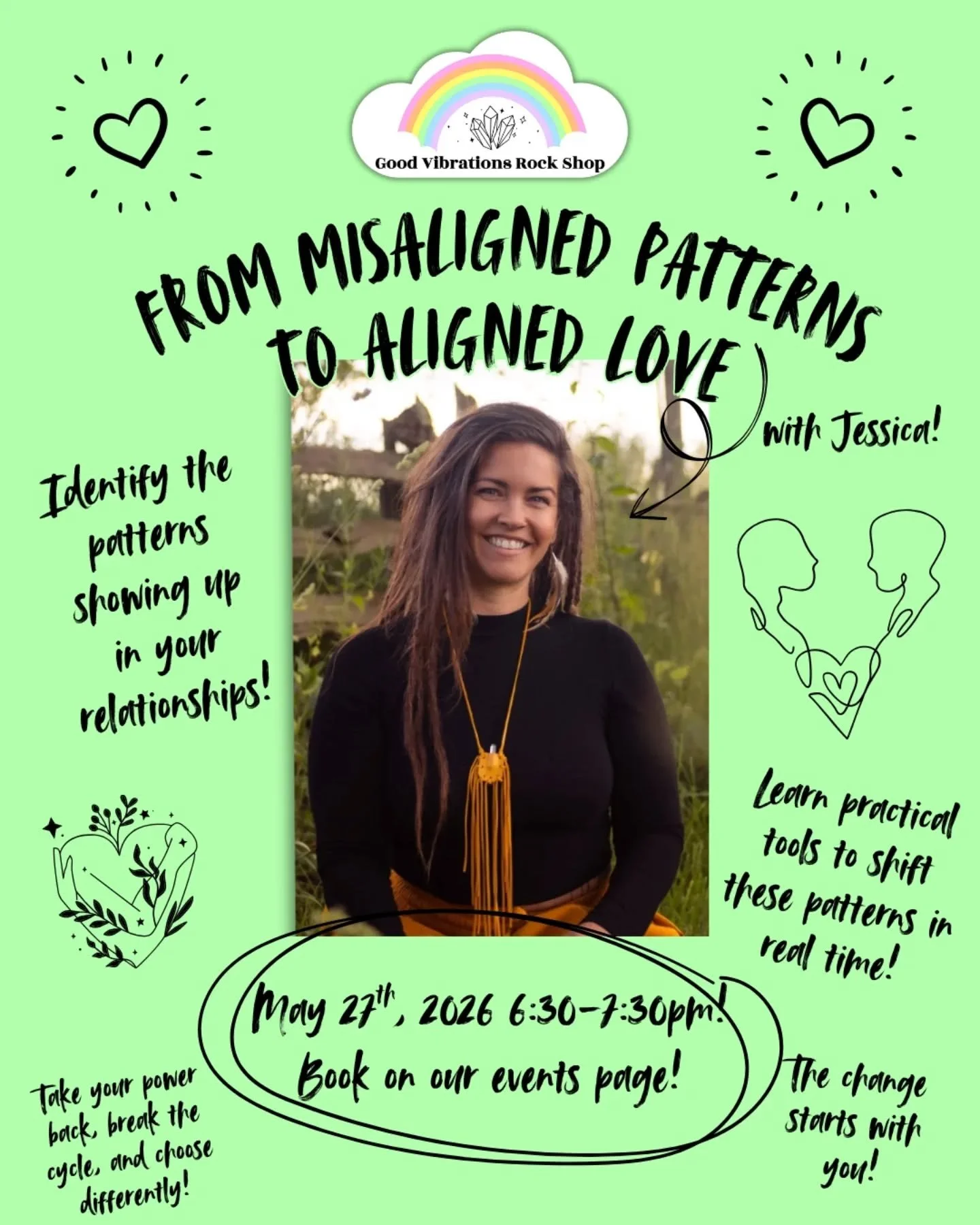 If you keep ending up in the same relationship patterns, this one's for you💗

You might already know Jessica Cook from our sound baths! And if you do, you know the kind of energy she brings into a room. Now she's coming back to the shop for an eveni
