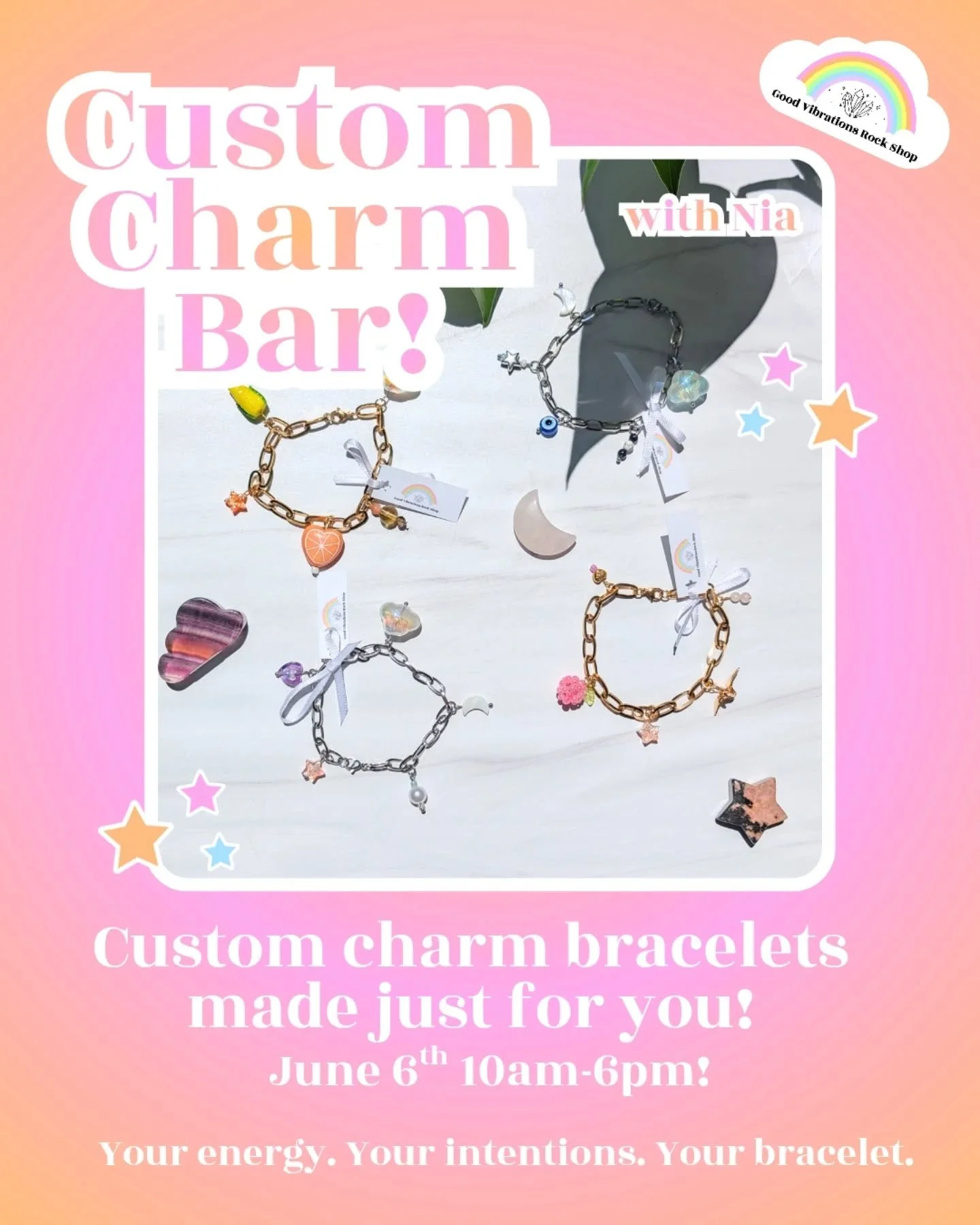 🩷🌈🌺🍑🌽🦋⭐🧿🍊🍃🌙☁️

Walk in, choose your charms, and leave wearing something made just for you!

In honour of our brand new charm collection, Nia is setting up a Custom Charm Bar for one day only!

Stop by the shop and let her create a custom br