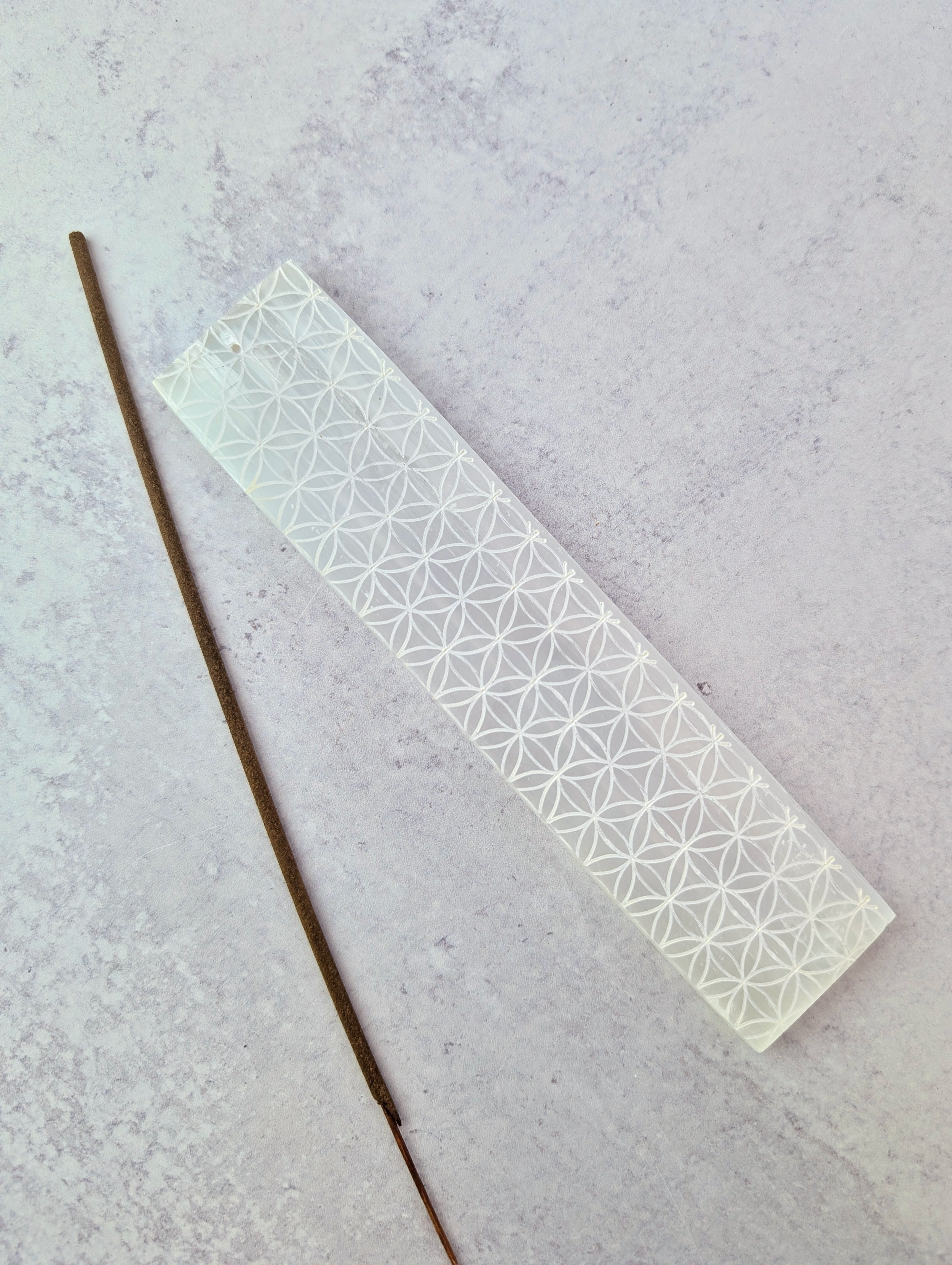 Selenite Flower of Life Stick Incense Holder & Charging Plate