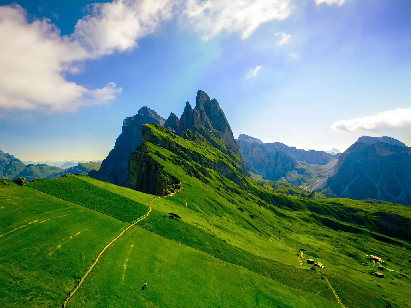 Nothing better than a beautiful day spent exploring the mountains 🌄

The Dolomites consist of so many amazing rock formations. Seceda is definitely one not to be missed! Cable cars run up the mountain during the day, but also can be hiked to in orde