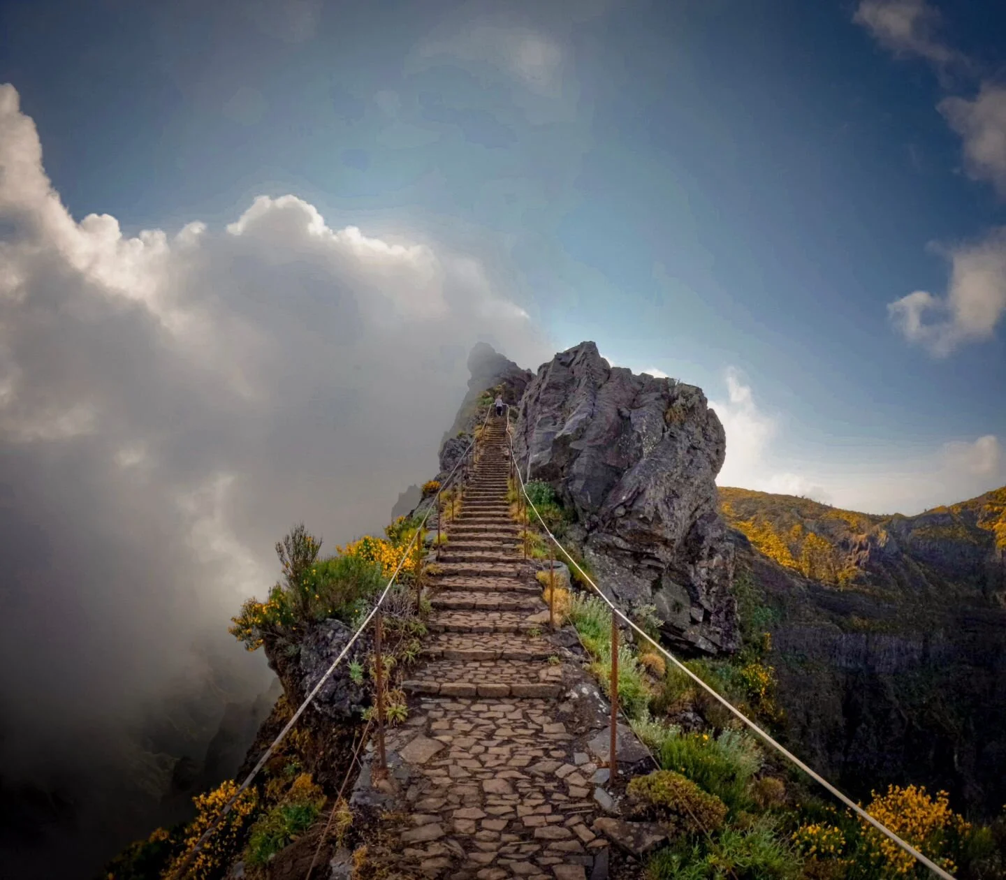 &quot;Stairway to Heaven&quot; is located on the Pico Arieiro to Pico Ruivo trail and is one of the most popular hikes in Madeira and for a good reason!

 This strenuous hike is a 6.2 mile long leg burner but if you're lucky you can catch inverted cl