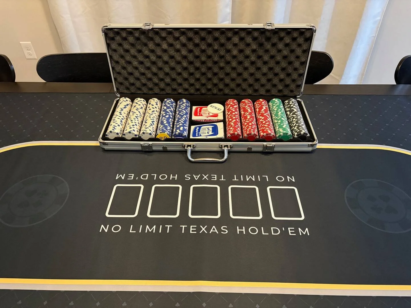 Planning a guys’ trip? We’ve got you covered with a full 500-piece poker chip set and a rollout mat to create your own poker table. Texas Hold ‘Em. Blackjack. Whatever you like, just remember, try not to lose everything while having a great time!
