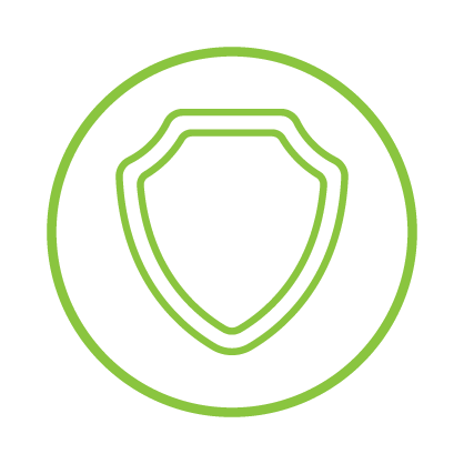 Green circular icon with shield outline inside.