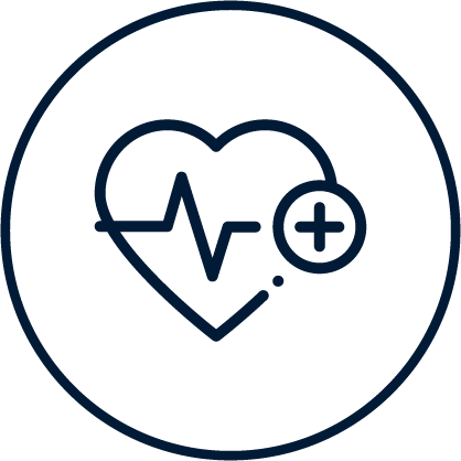 Icon of a heart with a pulse line and a medical cross inside it, representing healthcare or health monitoring.