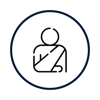 Simplified icon of a person with a bandaged arm inside a circle.
