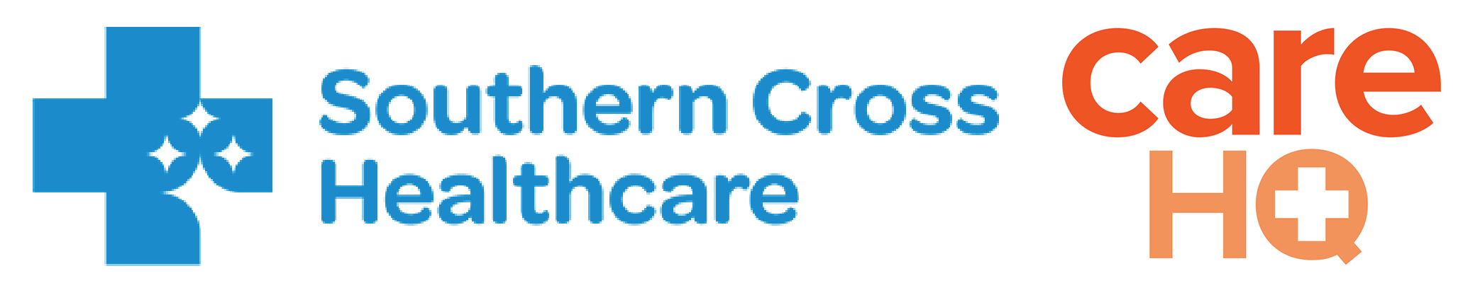 Southern Cross Healthcare and Care H logos, with blue cross symbol and white star design.