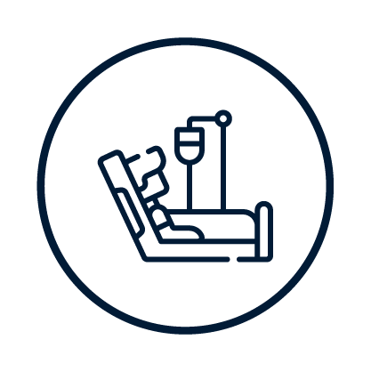 Icon of a hospital bed with an IV stand inside a circle.
