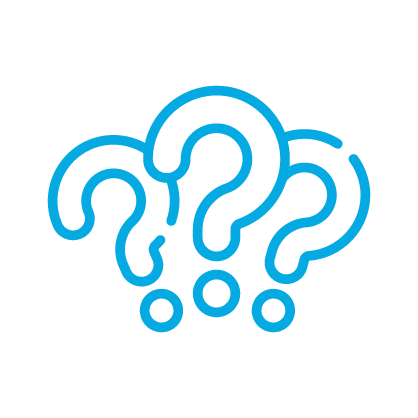 Multiple blue question marks outlined in a cluster on a black background.