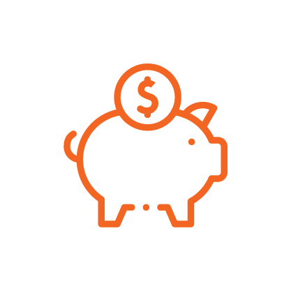 Outline of a piggy bank with a dollar sign coin being inserted.
