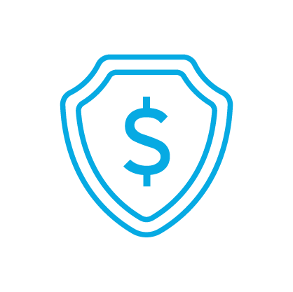 Blue shield with a dollar sign in the center.