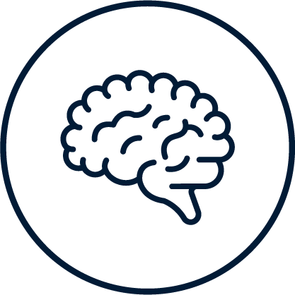 Outline of a human brain inside a circle.