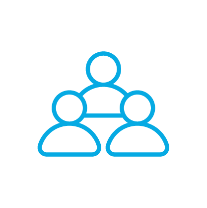 Icon of three people in a hierarchical arrangement, representing a team or organizational structure