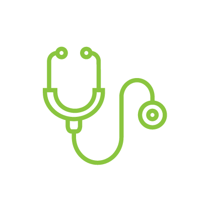 Green outline of a stethoscope on a black background.