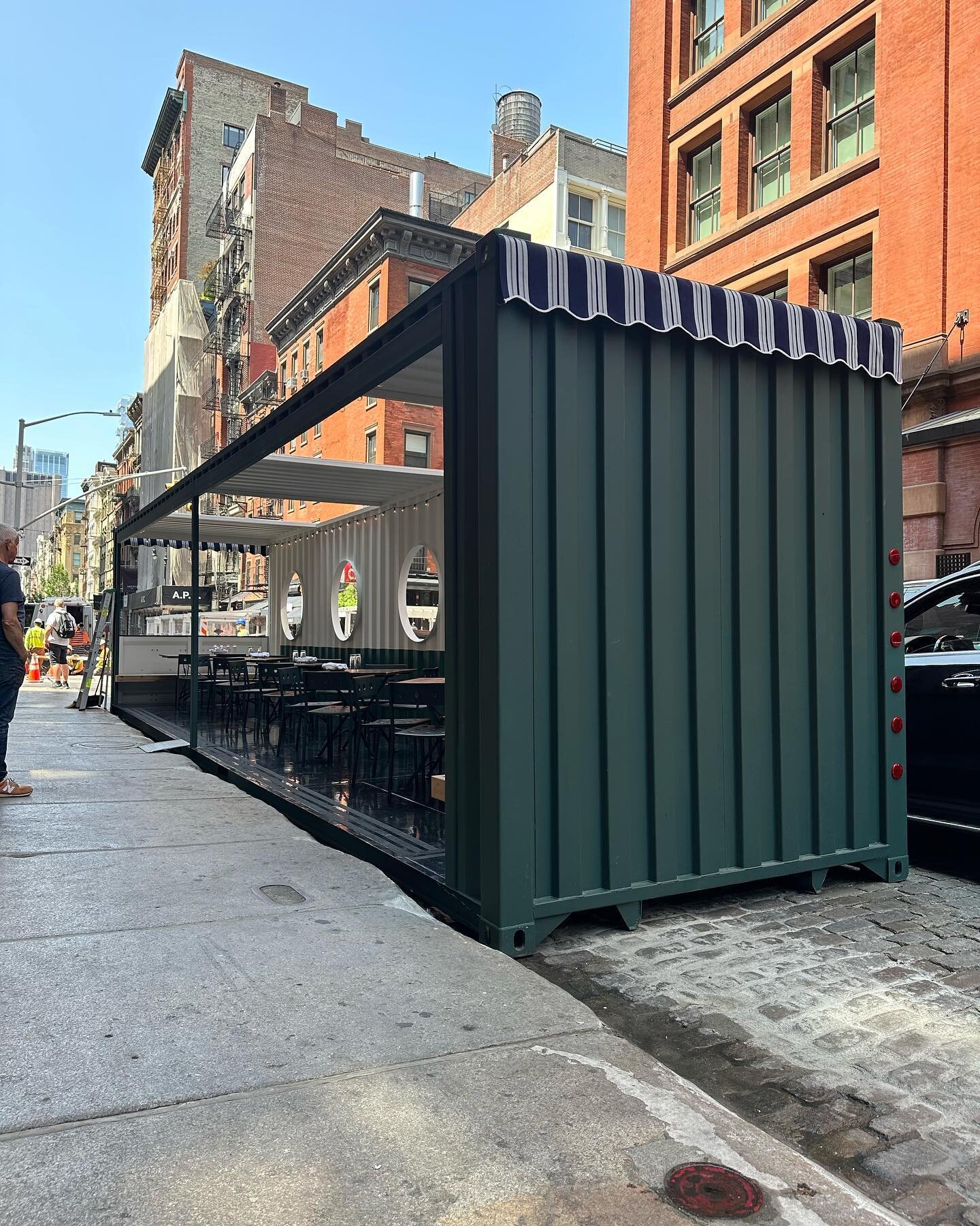 Custom 40&rsquo; Dining Shed for @lurefishbar in Soho. The signature porthole windows and retractable roof make this one of the best outdoor dining experiences in NYC!