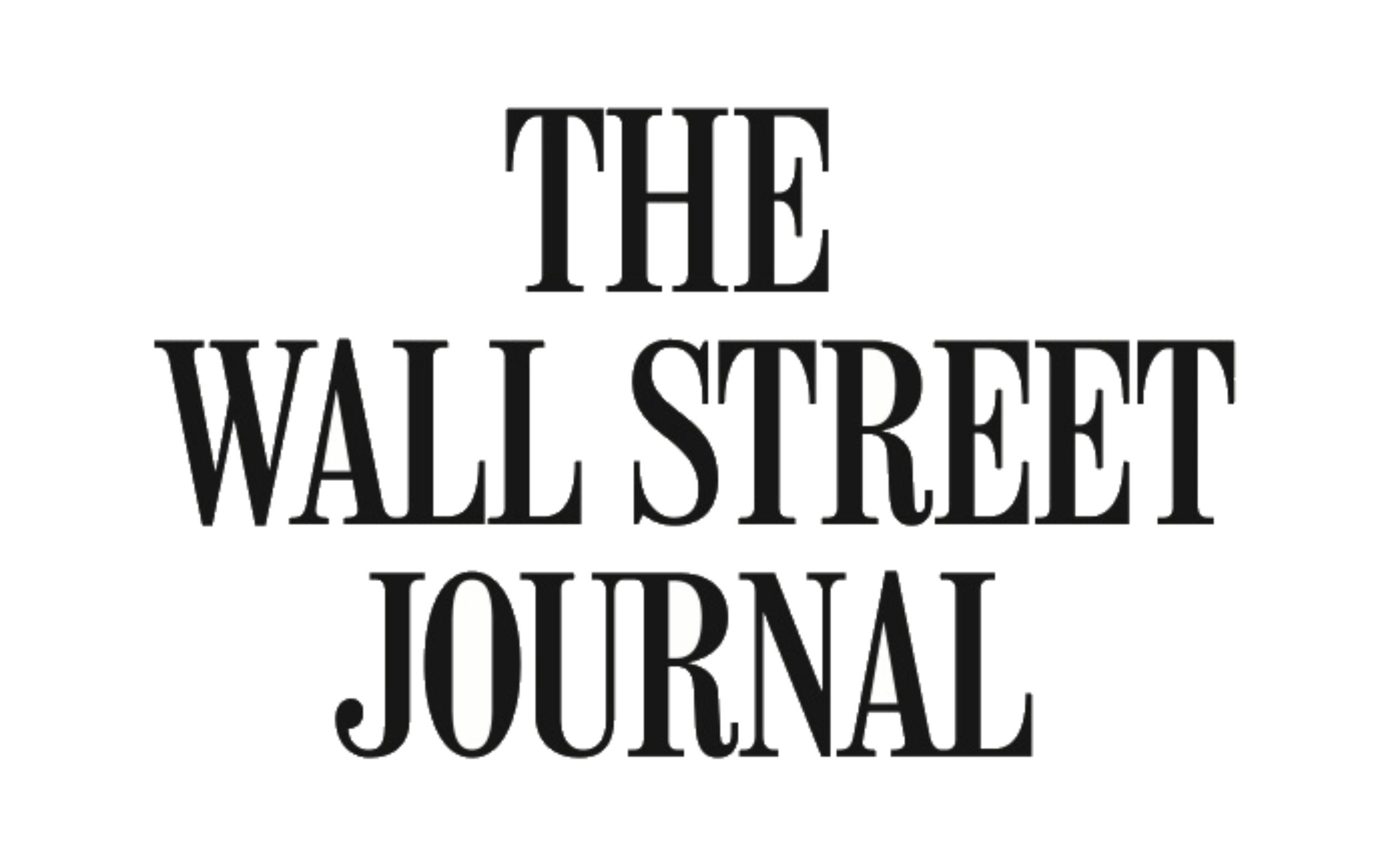 Text graphic with the words 'The Wall Street Journal' in stylized black letters with blue and white accents.