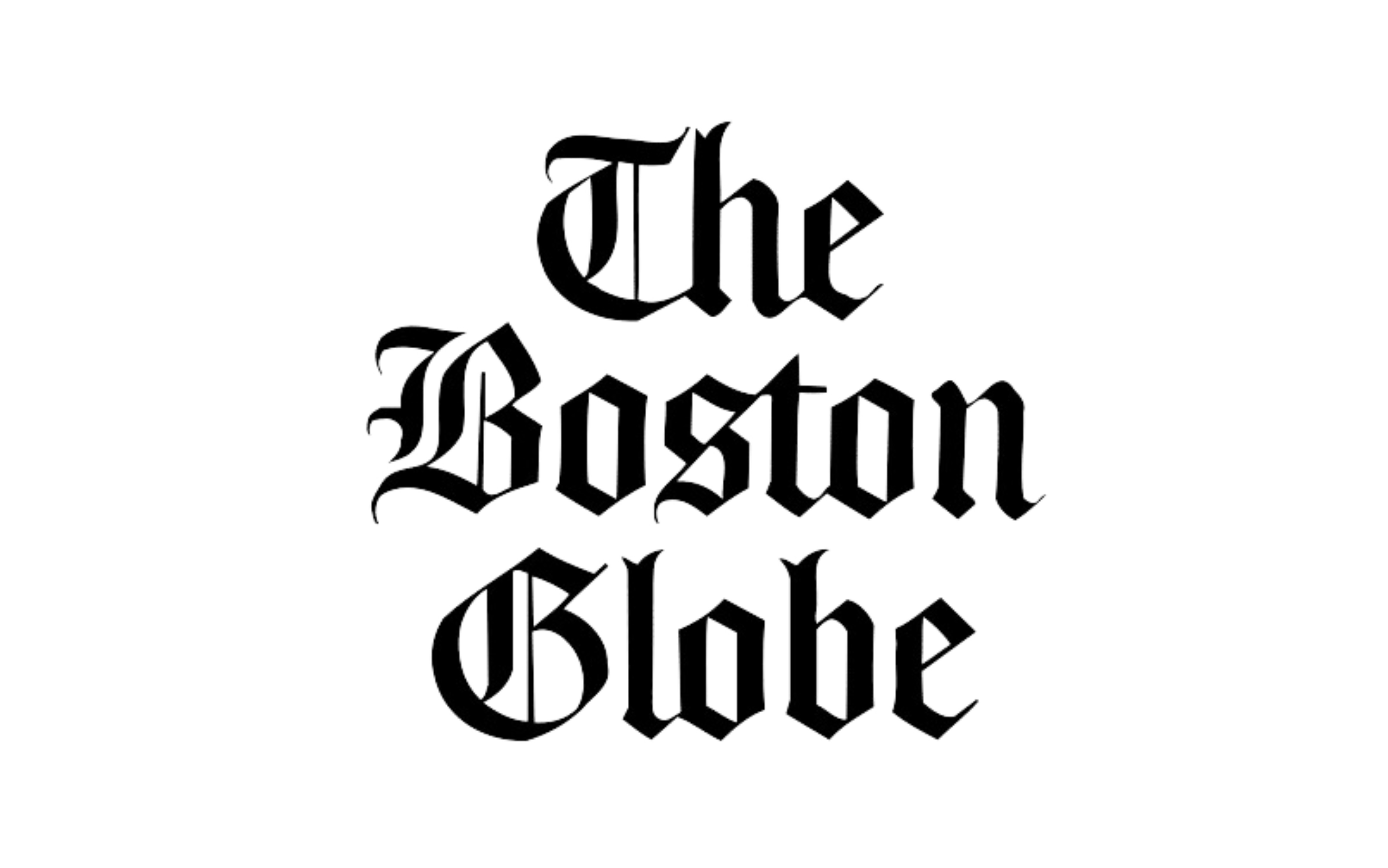 Black and white logo for The Boston Globe with gothic font text.