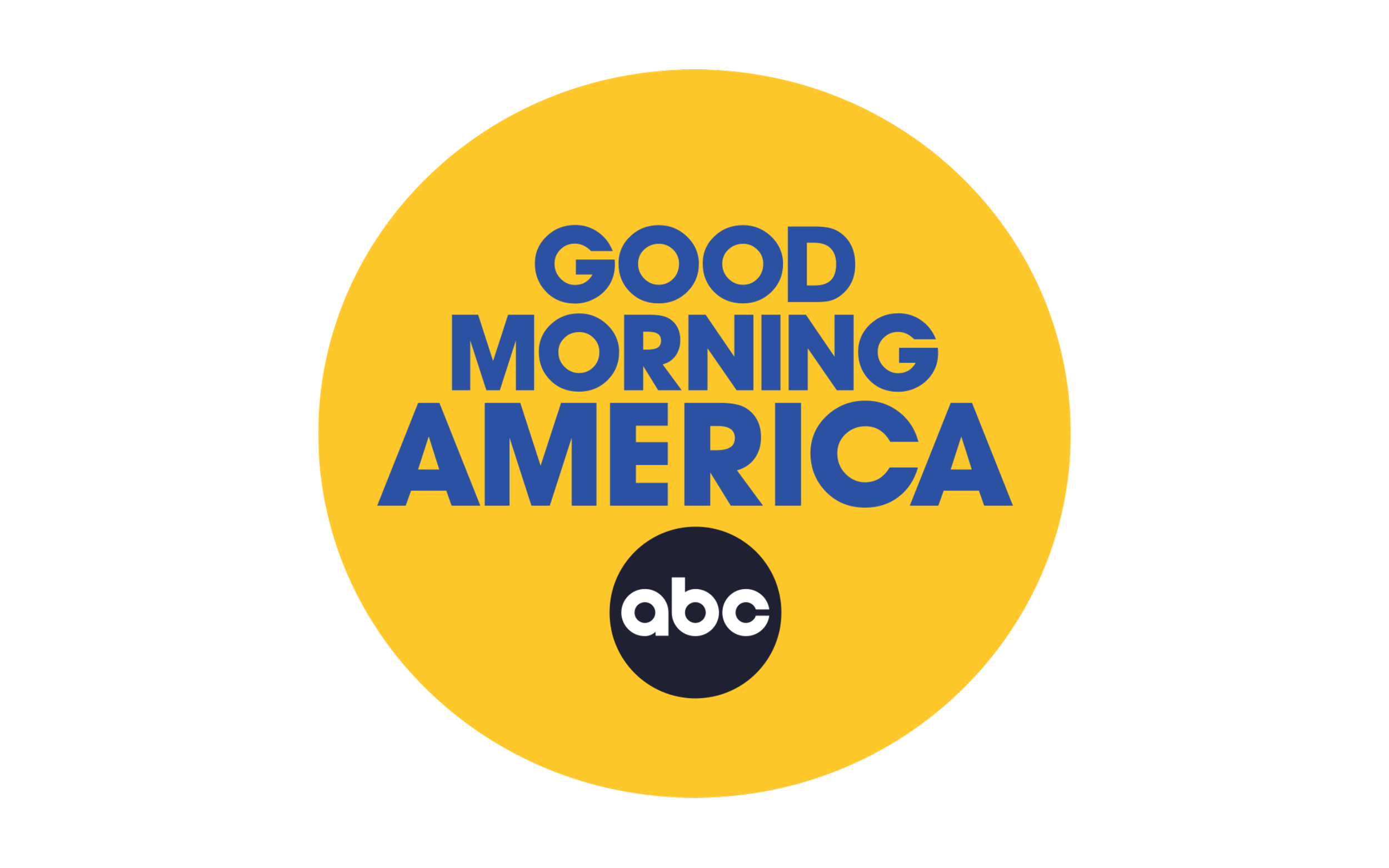 Logo for ABC's morning show 'Good Morning America' with a yellow circle background and the show's title in blue letters.