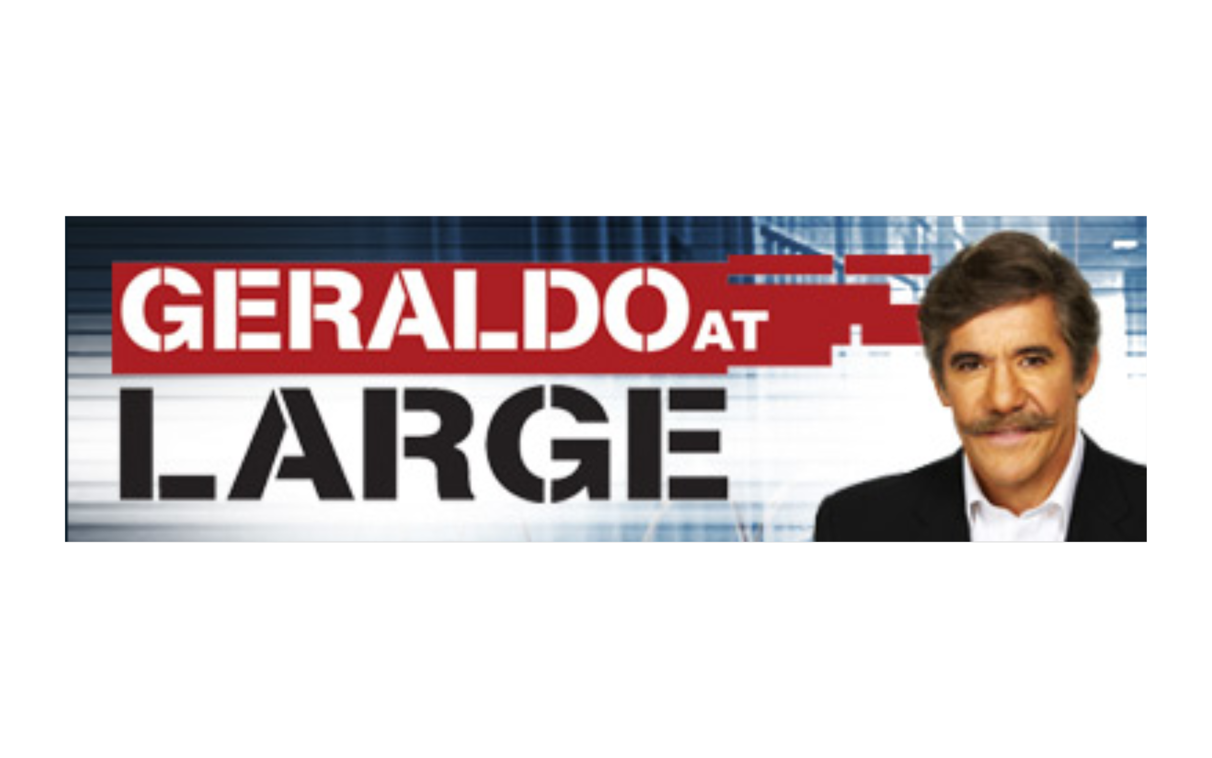 Geraldo at Large logo with a photo of Geraldo Rivera, featuring a background of a blue digital grid.