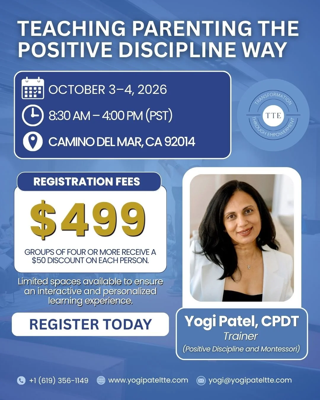 Teaching Parenting the Positive Discipline Way (October 2026) - In Person, San Diego