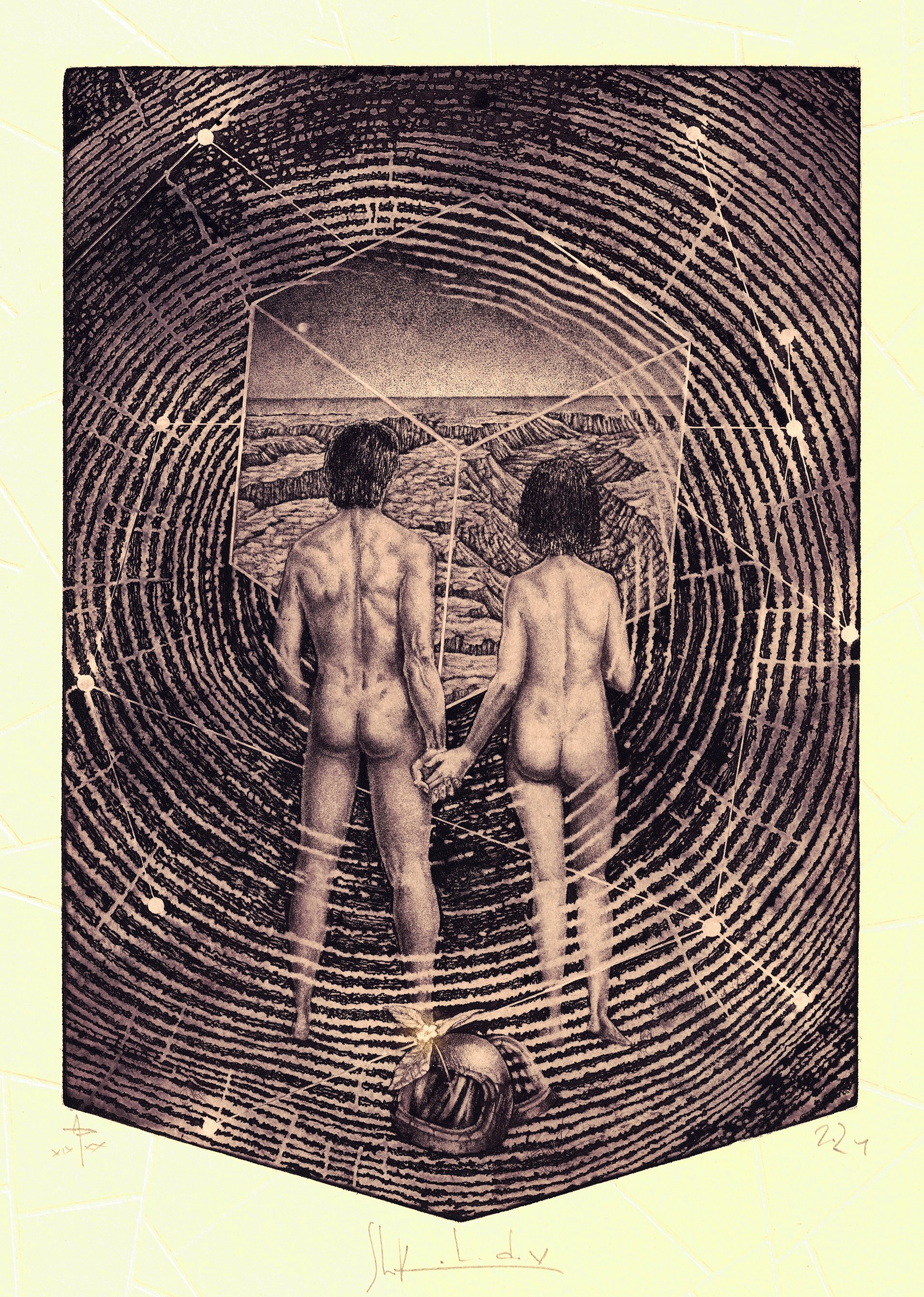 Egor Shokoladov, Through the Looking Glass - Adam and Eve, Etching / À la Poupée, 20 cm x 14 cm
