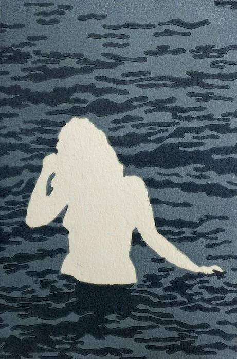 Karina Andrews, Siren (2020), Woodblock print, 6" x 4" 