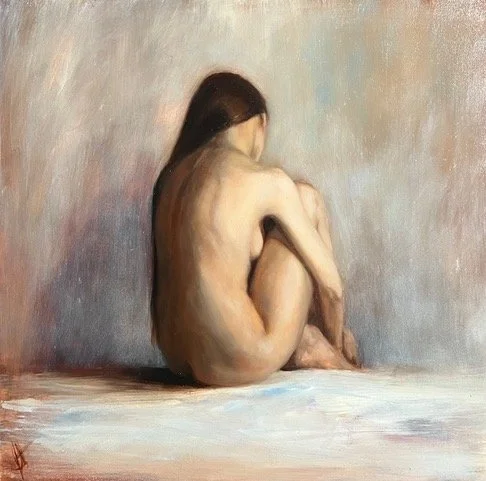 Jennifer Heerey, Sitting Nude #2, Oil on cradled wood panel, 12" x 12"