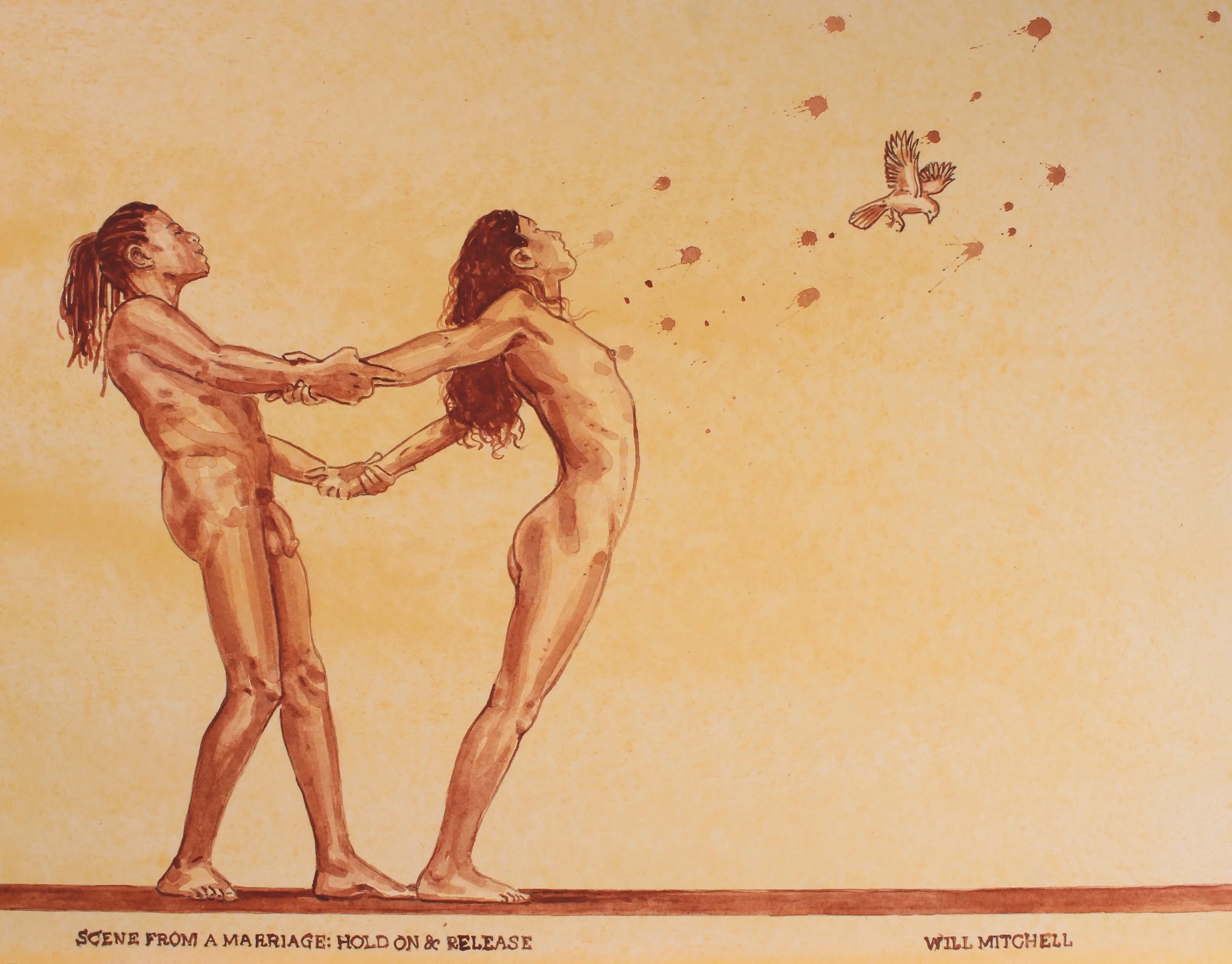 Will Mitchell, Scene from a Marriage: Hold & Release, Watercolor on paper, 14" x 16"