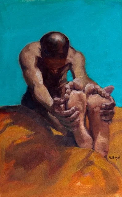 Valerie Boyd, Paschimottanasana, Oil on Paper, 15" x 9.5"