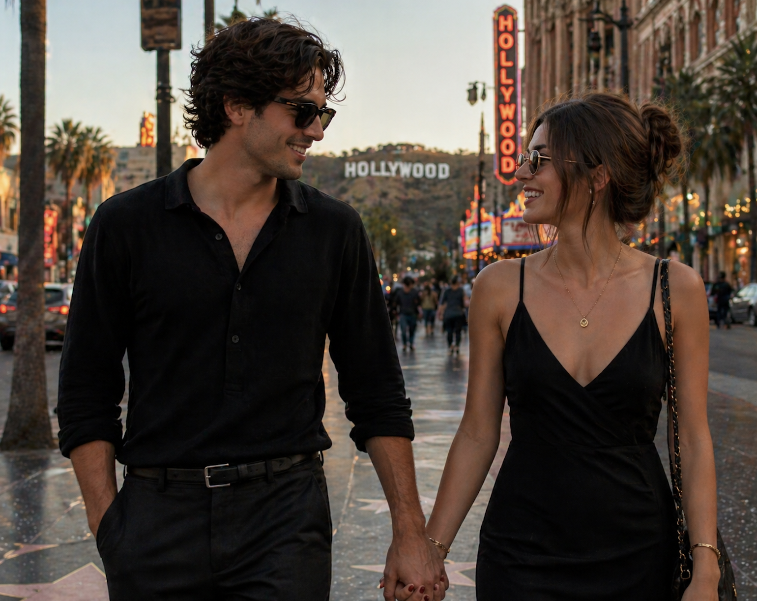 young couple holding hands in Hollywood