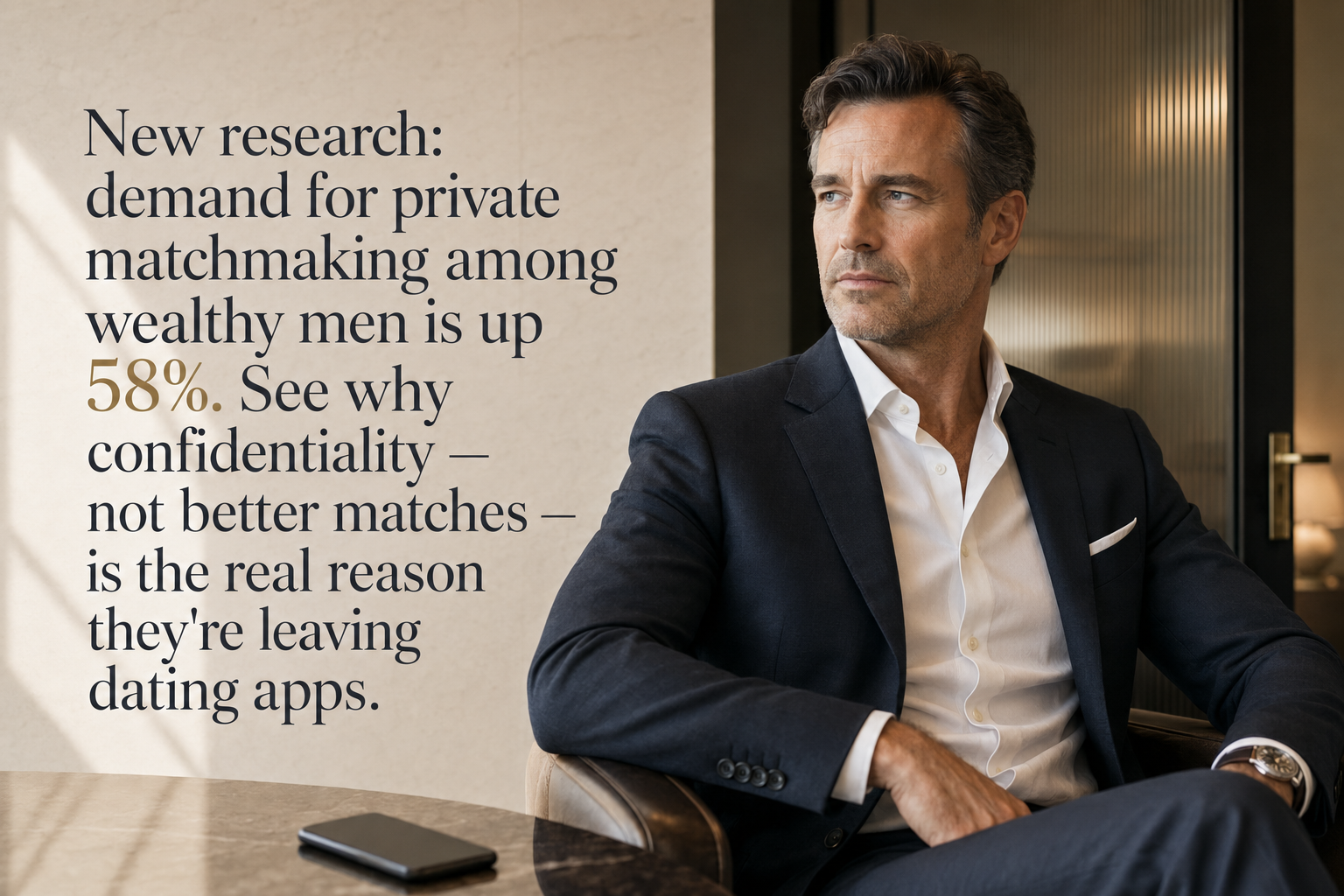 New Research: Demand for Private Matchmaking Among Wealthy Men Is Up 58%. Confidentiality Is Why.