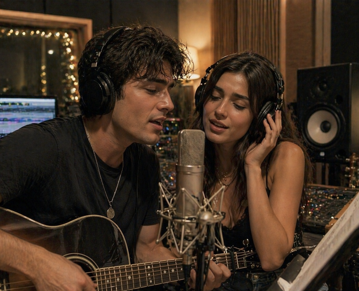 young couple recording music in los angeles
