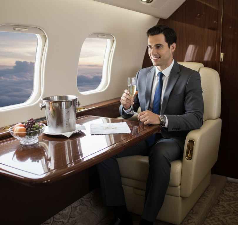 single business man on his private jet