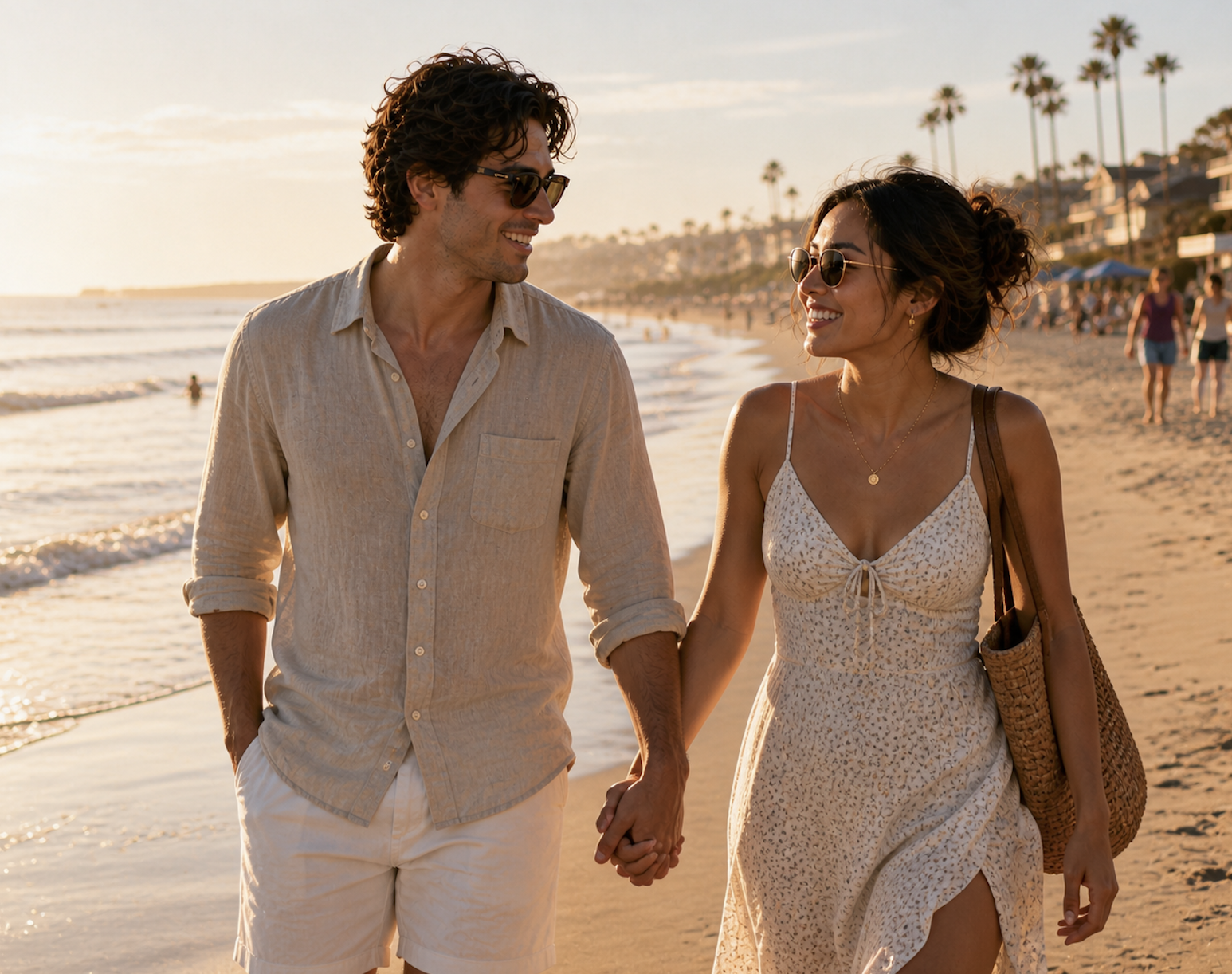 YOUNGCOUPLE HOLDING HANDS ON BEACH