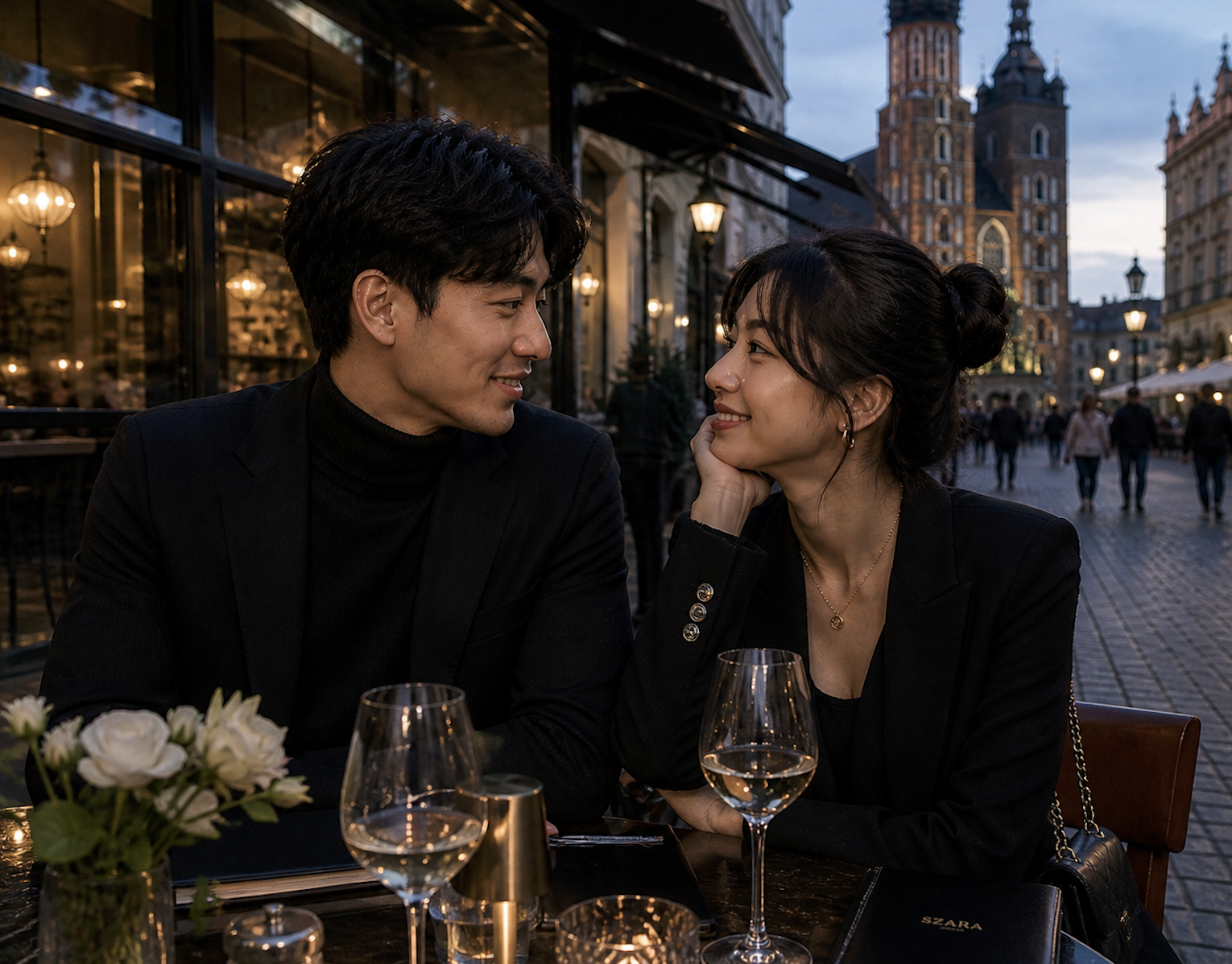 young couple having a dinner date