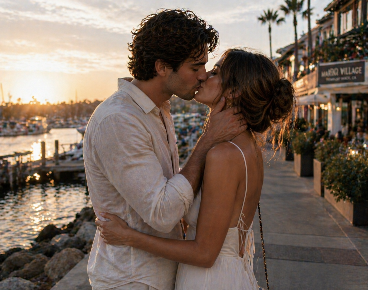 young couple kissing in Newport Beach