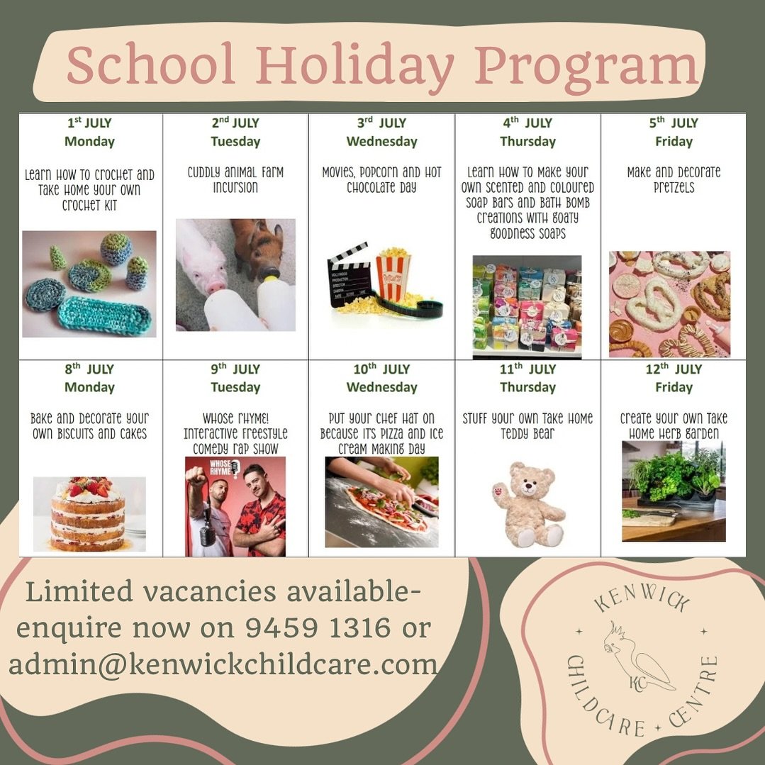 The July school holiday program is here! 🎉 Get in quick to secure your spot as we are already 50% booked! 🍿🐷🎤🥨