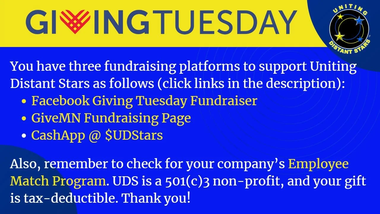 Giving Tuesday is November 29 & Reach High to the Stars for Uniting Distant Stars