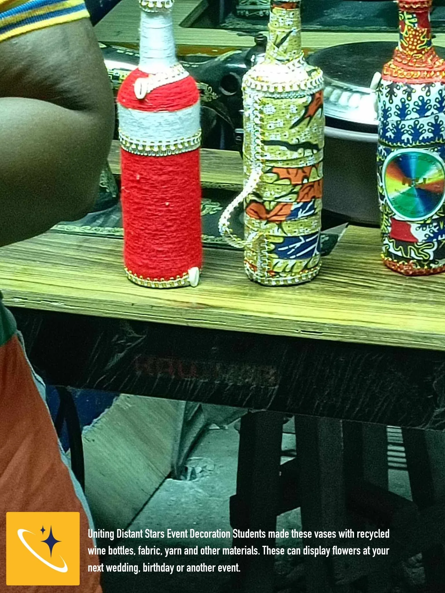 UDS Event Decoration Students Make Vases With Recycled Wine Bottles