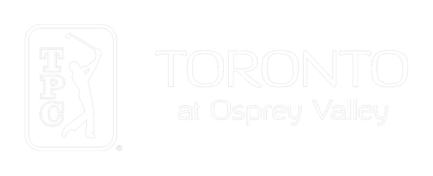 Logo of Toronto at Osprey Valley featuring a golfer swinging a golf club, with abbreviations TPC beside the golfer