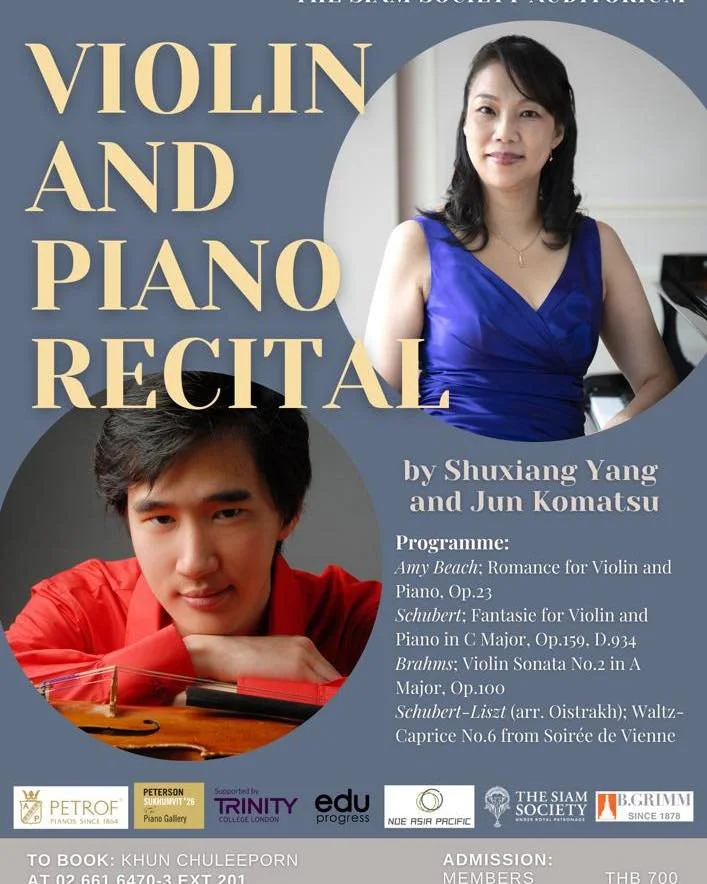 ASEAN friends—reason to vacay in Bangkok on 20 Sep??? 🤪🤩 Super excited to be performing one of my favorite pieces #Schubert #Fantasy with the amazing Jun Komatsu!!! Super long bows incoming…