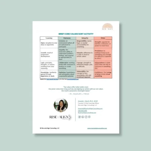 Values Activity Workplace Brief Core Values Sort Activity — Rise & Align