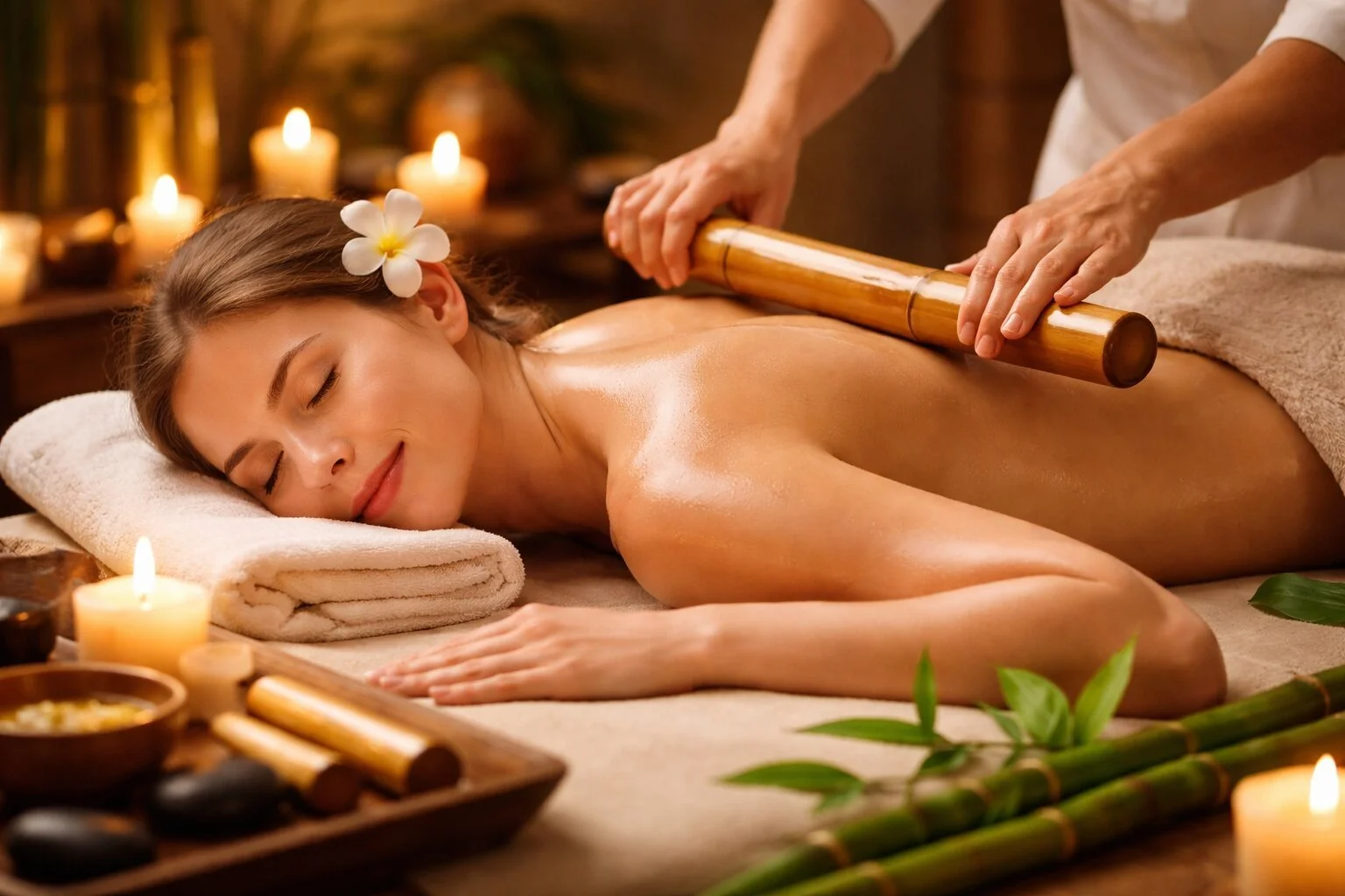 Experience the Unique Sensation of Warm Bamboo Massage to Relieve Stress.