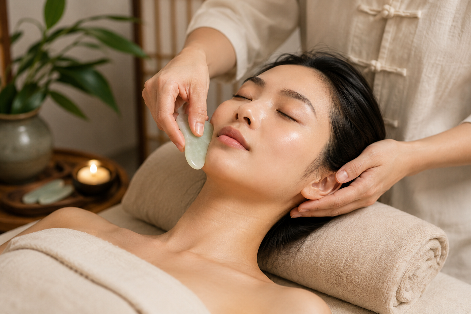 Traditional Gua Sha Therapy for Facial Relaxation and Recovery