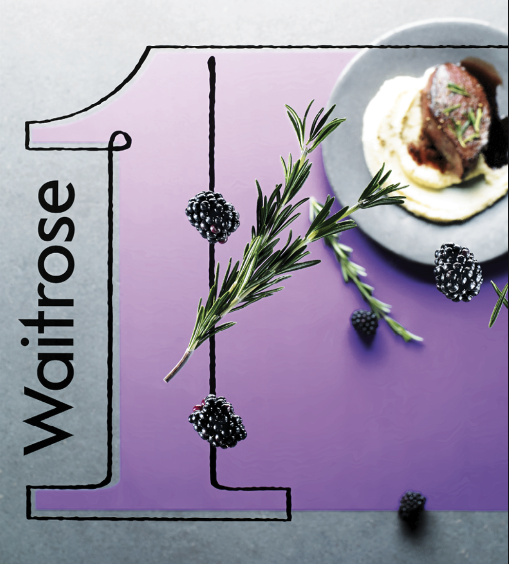 Cover shot about the launch of Waitrose One, Waitrose's top-tier food range. Branding designed in-house by Ian Bennet. All credit to Stephen Hayward, legendary still life photographer for concepting this one. The black line and Waitrose logo was prin