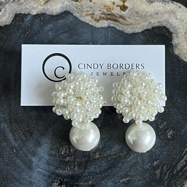 Pearl Cluster Post Earrings with Shell Pearls