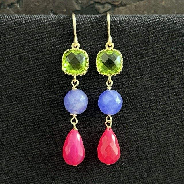 Peridot Quartz Linked Drop Earrings