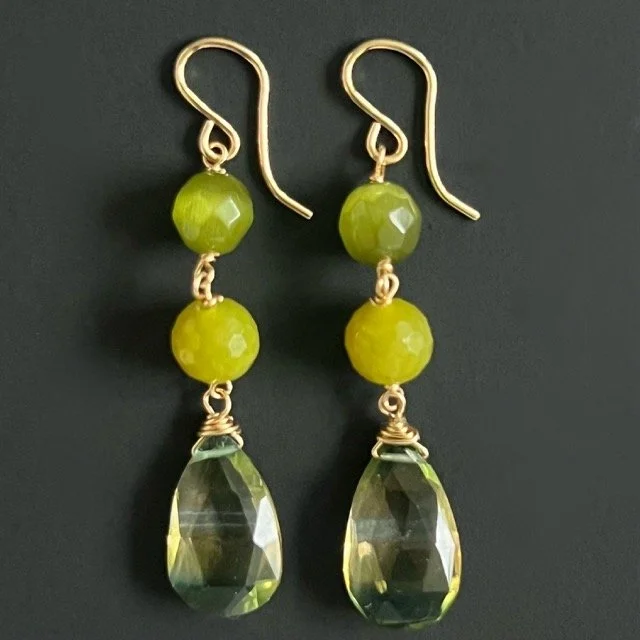 Green and Yellow Quartz Briolettes with Olive Jade and Tiger Eye
